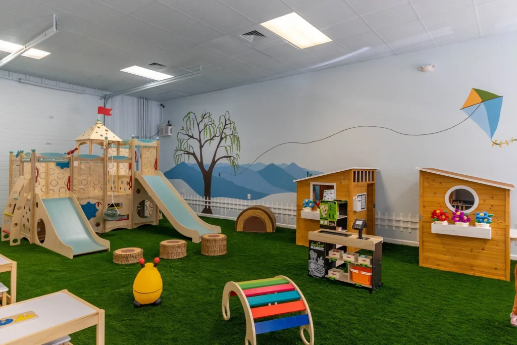 Colorful indoor playground with slides