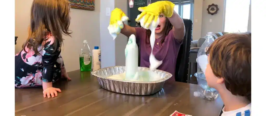 Mix hydrogen peroxide, dish soap, and yeast in a bottle. Watch as the mixture rapidly foams up and overflows like toothpaste for an elephant.