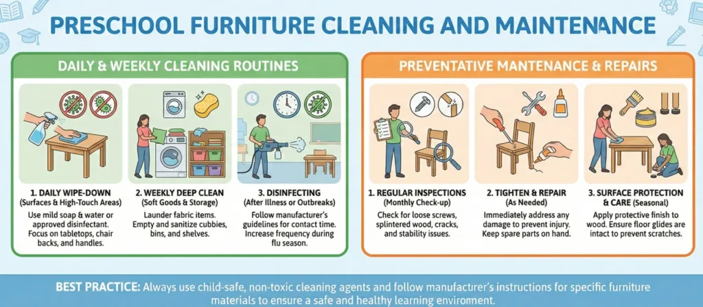 Preschool Furniture Buying Guide: Ensure You’re Getting High-Quality and Safe Choices 12 Preschool Furniture Cleaning and Maintenance