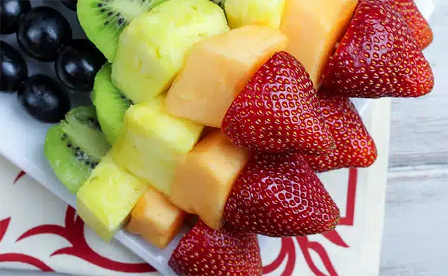 Fresh fruit skewers with honey drizzle