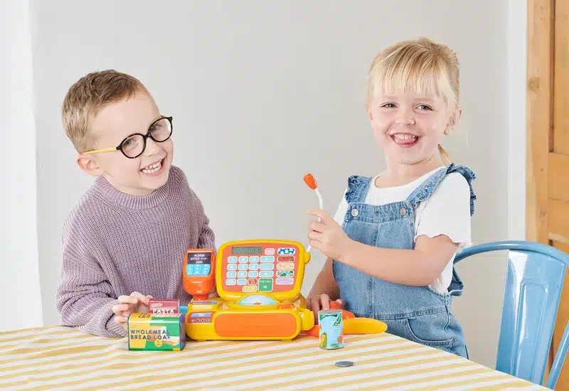 Children's desk with telephone toys