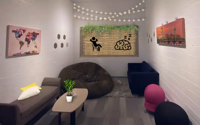 Soft lighting and sound absorbing surfaces