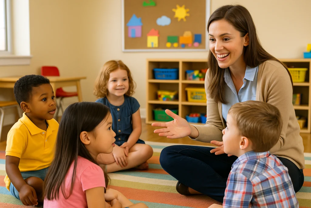 12 Essential Preschool Teacher Skills for a Thriving Classroom 7 teacher seat with kids