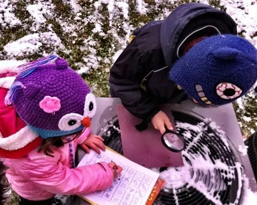 Snowflake Observation with Magnifying Glass