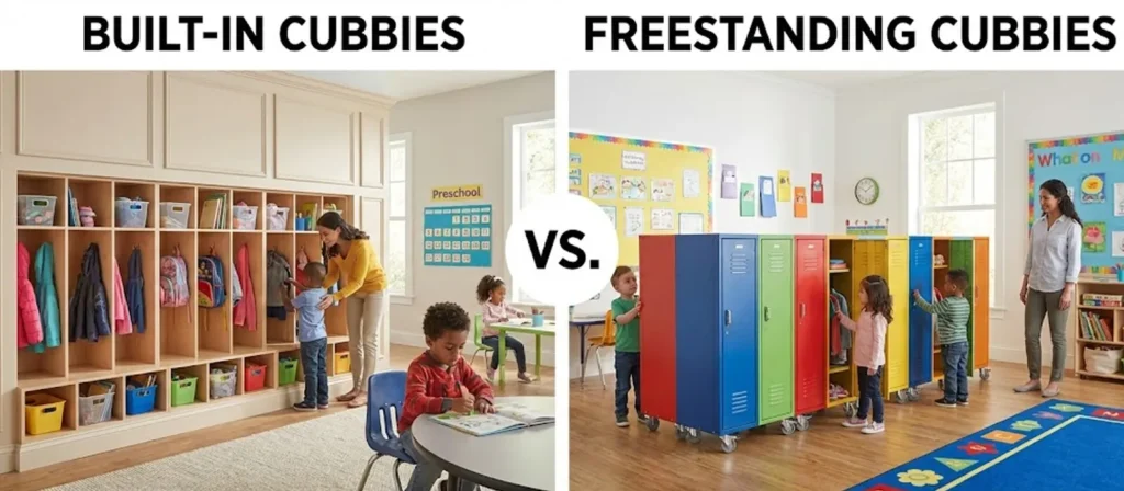 Preschool Locker Cubbies Buying Guide 12 Built in vs Freestanding Preschool Locker Cubbies