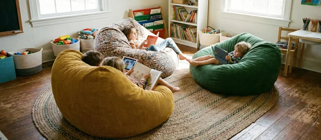 14 Small Playroom Ideas For Tiny Rooms With Big Play 6 Playroom Beanbag Chairs