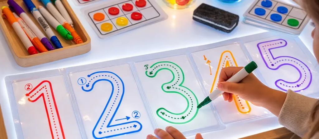 14 Popular Light Table Activities For Preschool 3 Light Table Activities Number Tracing With Dry Erase Sheets