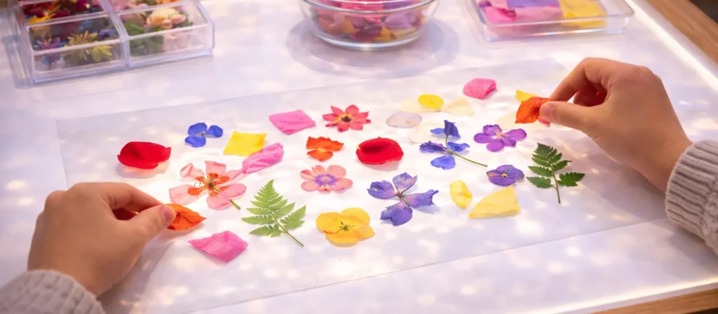 14 Popular Light Table Activities For Preschool 12 Light Table Pasting Flowers