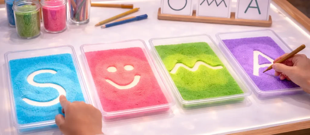 14 Popular Light Table Activities For Preschool 10 Light Table Pre Writing Trays With Glowing Sand Or Salt