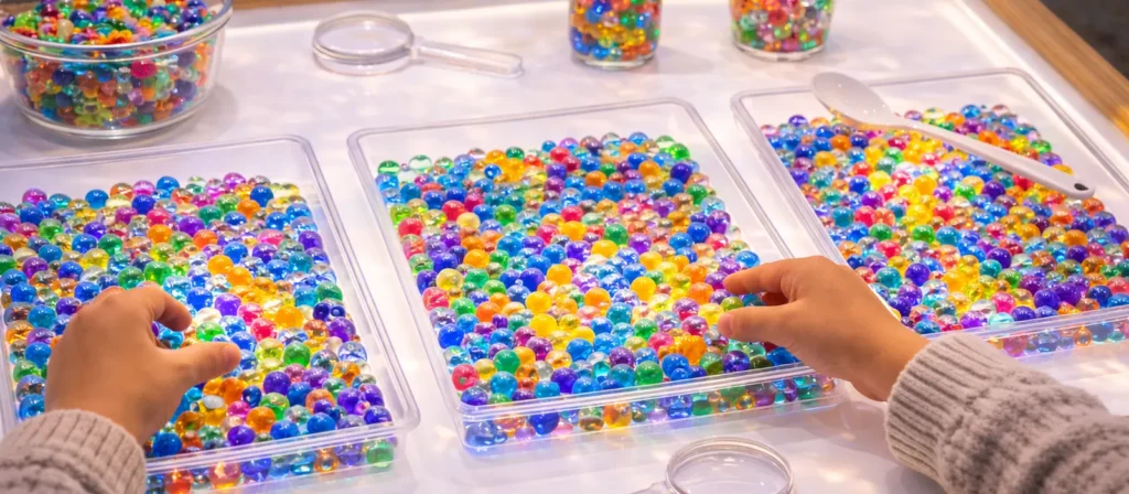 14 Popular Light Table Activities For Preschool 9 Light Table Water Bead Science Trays